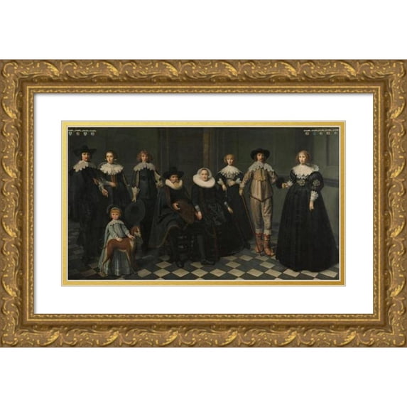 Dirck Dircksz. van Santvoort 24x15 Gold Ornate Framed and Double Matted Museum Art Print Titled - Portrait of the Family of Dirck Bas Jacobsz, Burgomaster of Amsterdam (1634 - 1635)