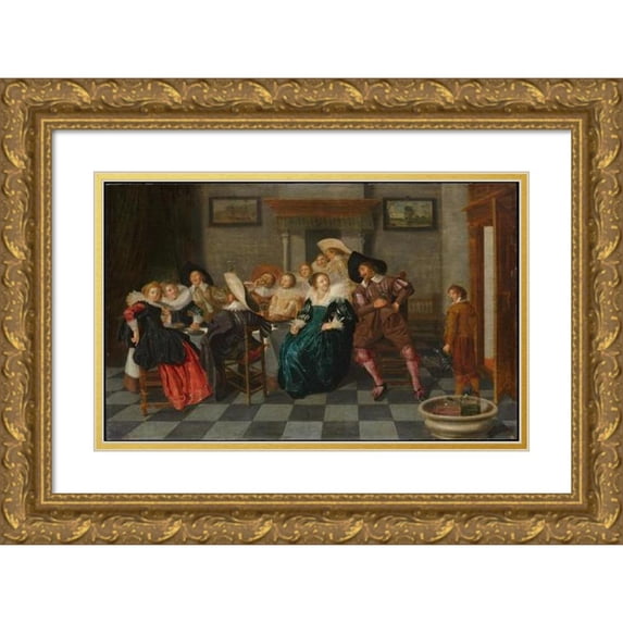 Dirck Hals 24x16 Gold Ornate Framed and Double Matted Museum Art Print Titled - A Banquet (1628)