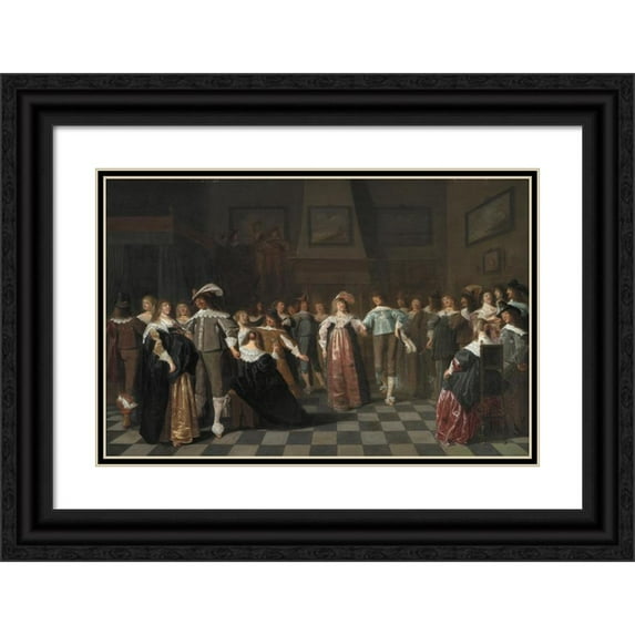 Dirck Hals 24x17 Black Ornate Framed Double Matted Museum Art Print Titled: A Ball (1643)