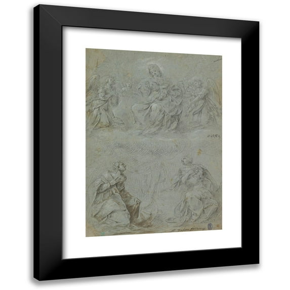Dirck Hendricksz. 11x14 Black Modern Framed Museum Art Print Titled - The Virgin and Child in Glory Adored by Saints Catherine and Lucy (Mid-16th-Early 17th Century)
