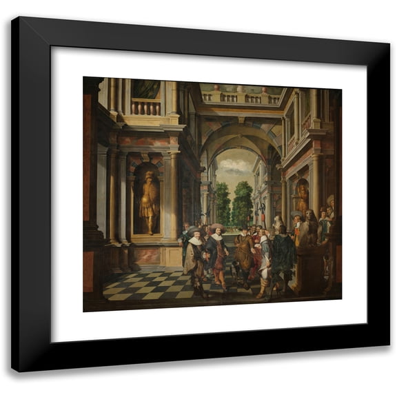 Dirck Van Delen 13x12 Black Modern Framed Museum Art Print Titled - A Seven-Part Decorative Sequence; a Gallery (1630 - 1632)