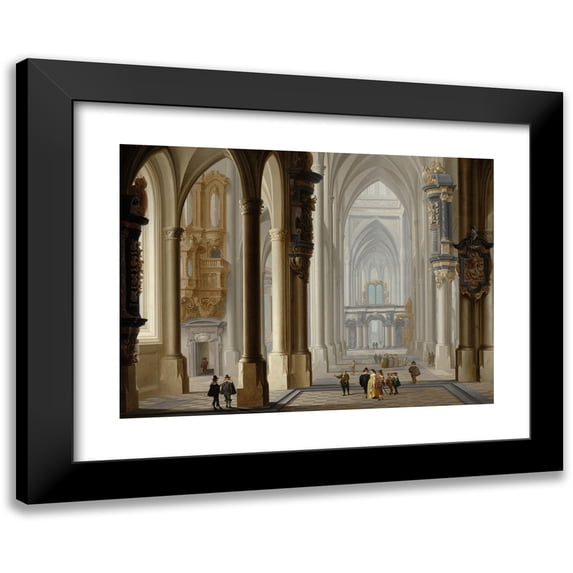 Dirck Van Delen 24x19 Black Modern Framed Museum Art Print Titled - Interior of a Gothic Church (1641)