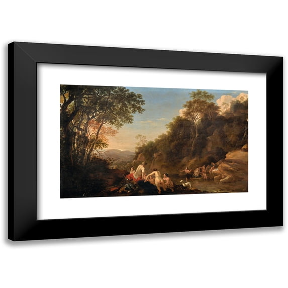 Dirck van der Lisse 24x16 Black Modern Framed Museum Art Print Titled - Nymphs in a Landscape