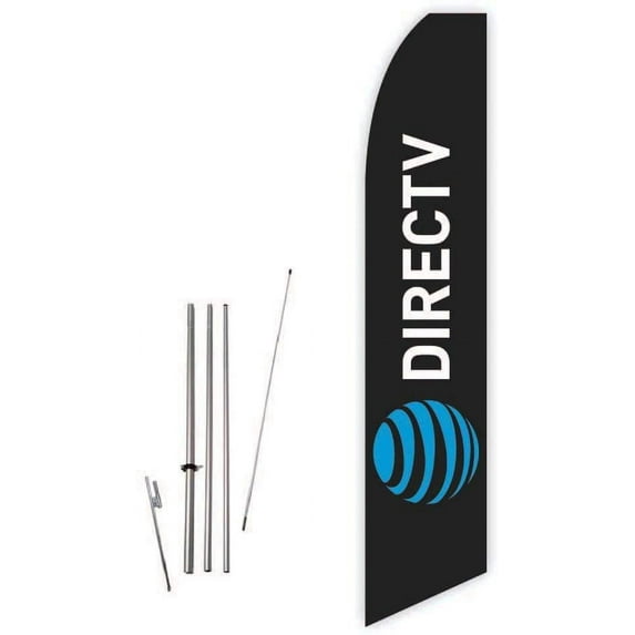 DirecTV with Logo Black Super Novo Feather Flag - Complete with 15ft Pole Set and Ground Spike