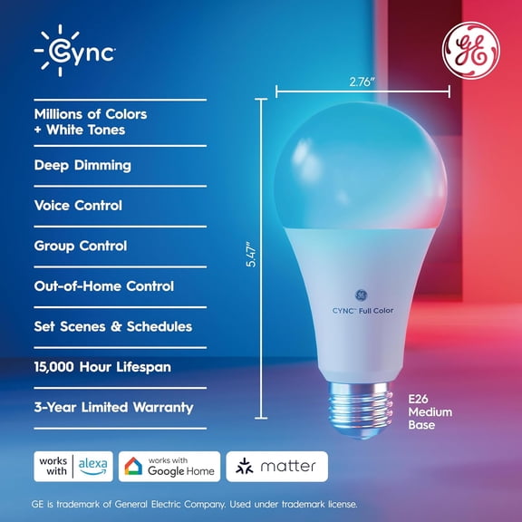 Direct Connect A21 Smart Light Bulbs, Color Changing Smart Lights, Matter Compatible, Compatible with Alexa and Google Home (2 Pack)