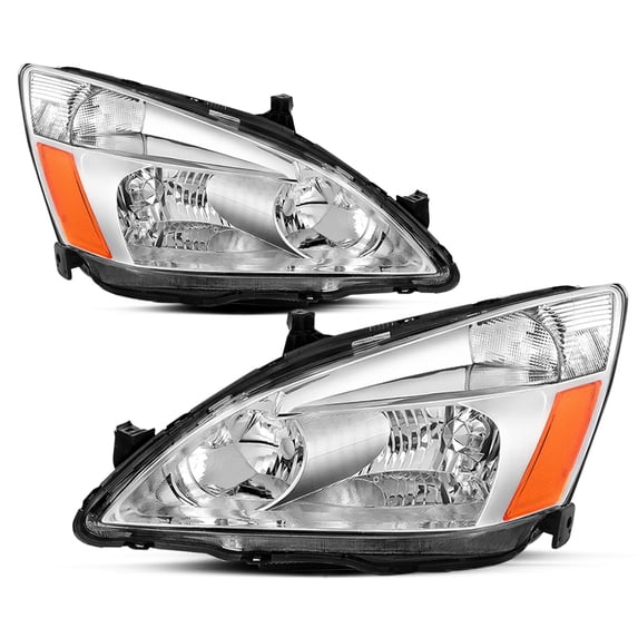 Direct Fit Chrome Amber Headlight Assembly Pair - Compatible with 2003-2007 Honda Accord Sedan/Coupe Models (2DR/4DR)