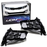 Direct Fit LED Daytime Running Light Kit For 2014-2015 Kia Optima, Xenon White High Power 8-LED w/Glossy Bezels, Replace OEM Fog Lamps