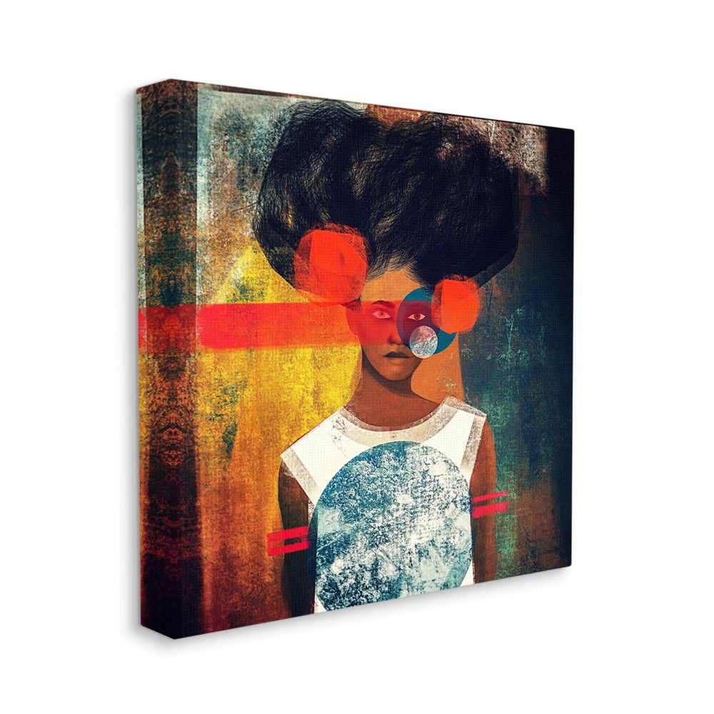 Abstract Female Figure with Circular Shapes Canvas Wall Art, 17x17