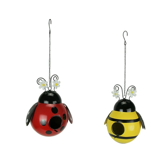 Direct International Metal Ladybug & Bumble Bee Hanging Bird Houses Yard Dcor (Set of 2)