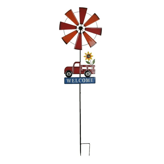 Direct International Red Farm Truck Windmill Spinner Welcome Garden Stake 72 inches
