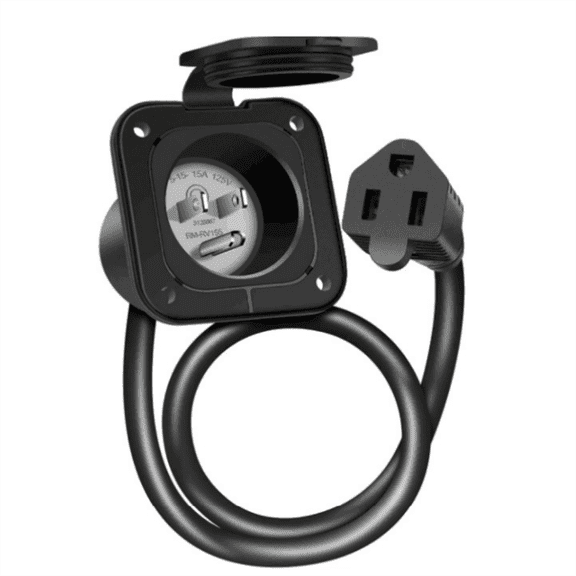 Direct Plug-In Weatherproof Flanged Inlet AC Port Plug with 18" Extension Cord