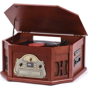 Direct Power Plus 10-in-1 Vinyl Record Player Turntable Stereo System with Bluetooth Connection, CD & Cassette Player, AM/FM Radio, USB & SD Slot