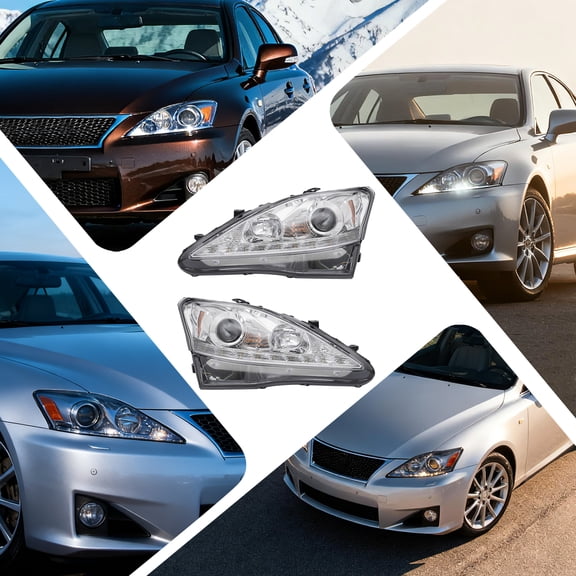 Direct Replacement Headlight Assembly for 20062010 Lexus IS250 & IS350 (Halogen Only) Clear Lens, Chrome Housing, LED DRL & Halogen Bulbs Included OE Fitment