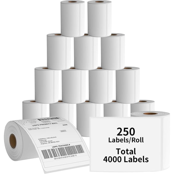 Direct Thermal Labels, 4"x6" Thermal Printer Label, Thermal Shipping Label Compatible with Zebra, MUNBYN and Rollo, Permanent Adhesive, 250 Labels per Roll (16 Rolls)