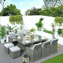 Direct Wicker 11-Piece Patio Dining Set Metal Rattan Wicker Furniture Garden Cushioned