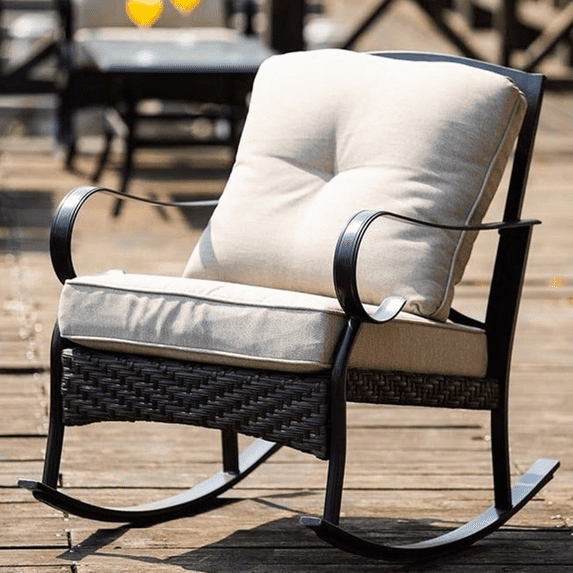 Direct Wicker 2-Piece Outdoor Wicker Rocking Chair for Patio, Porch w/ Steel Frame, Weather-Resistant Cushions - Brown