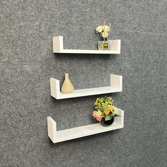 Direct Wicker 3-Piece White Floating U-Shaped Wall Display Shelve for Home Decor