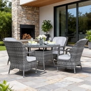 Direct Wicker 4-Piece Gray PE Wicker Outdoor Dining Set with Tempered Glass Table