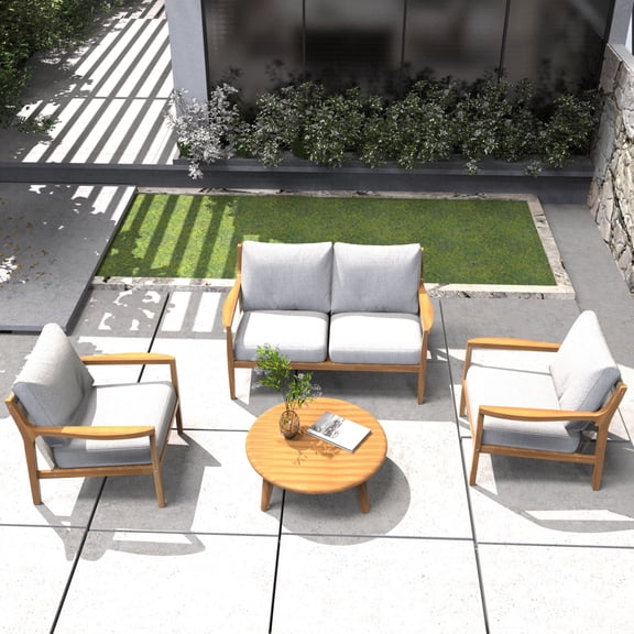 Direct Wicker 4-Pieces Outdoor Patio Sectional Sofa Set with Acacia Wood Frame