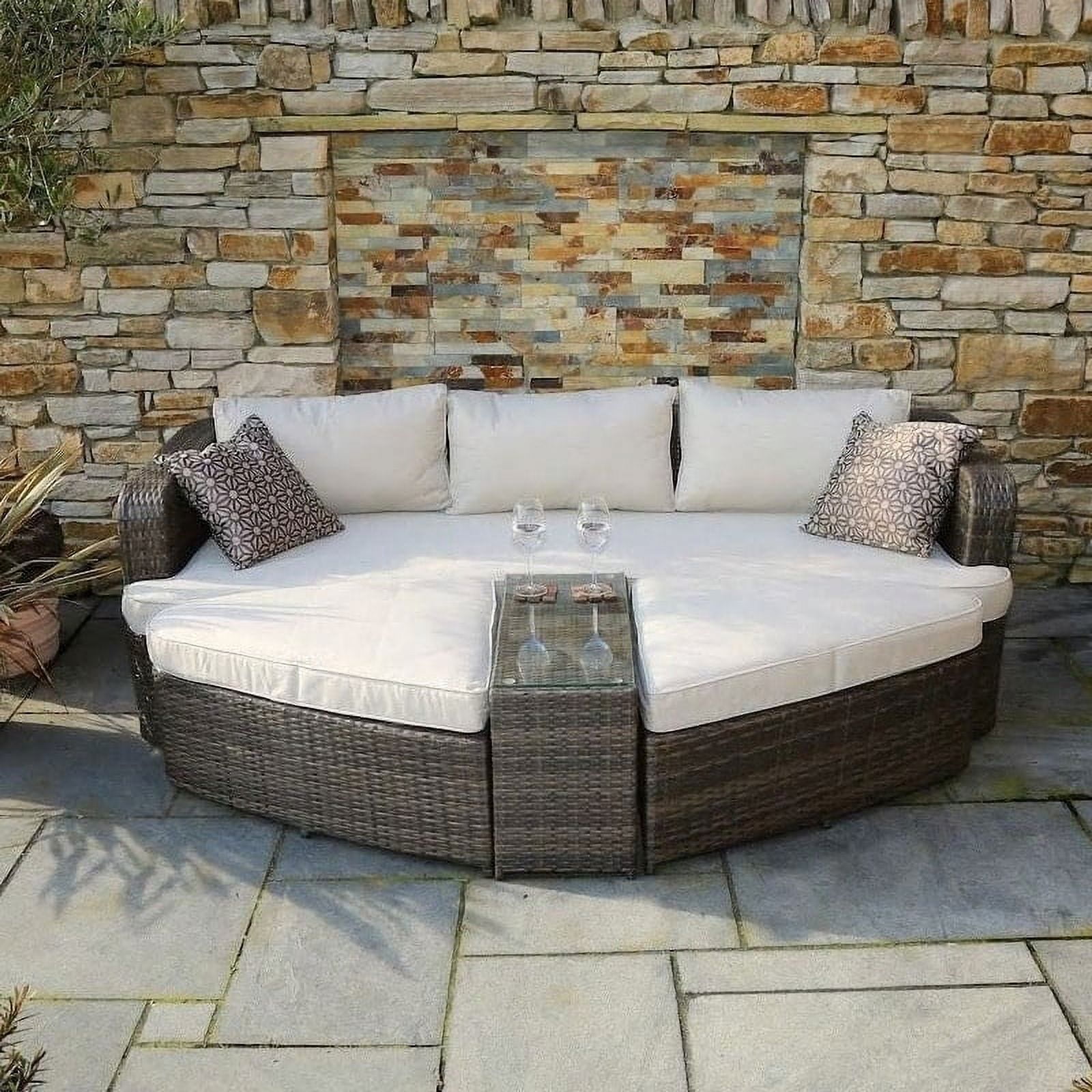 Direct Wicker 4piece Patio Wicker Daybed Set with Side Table Brown