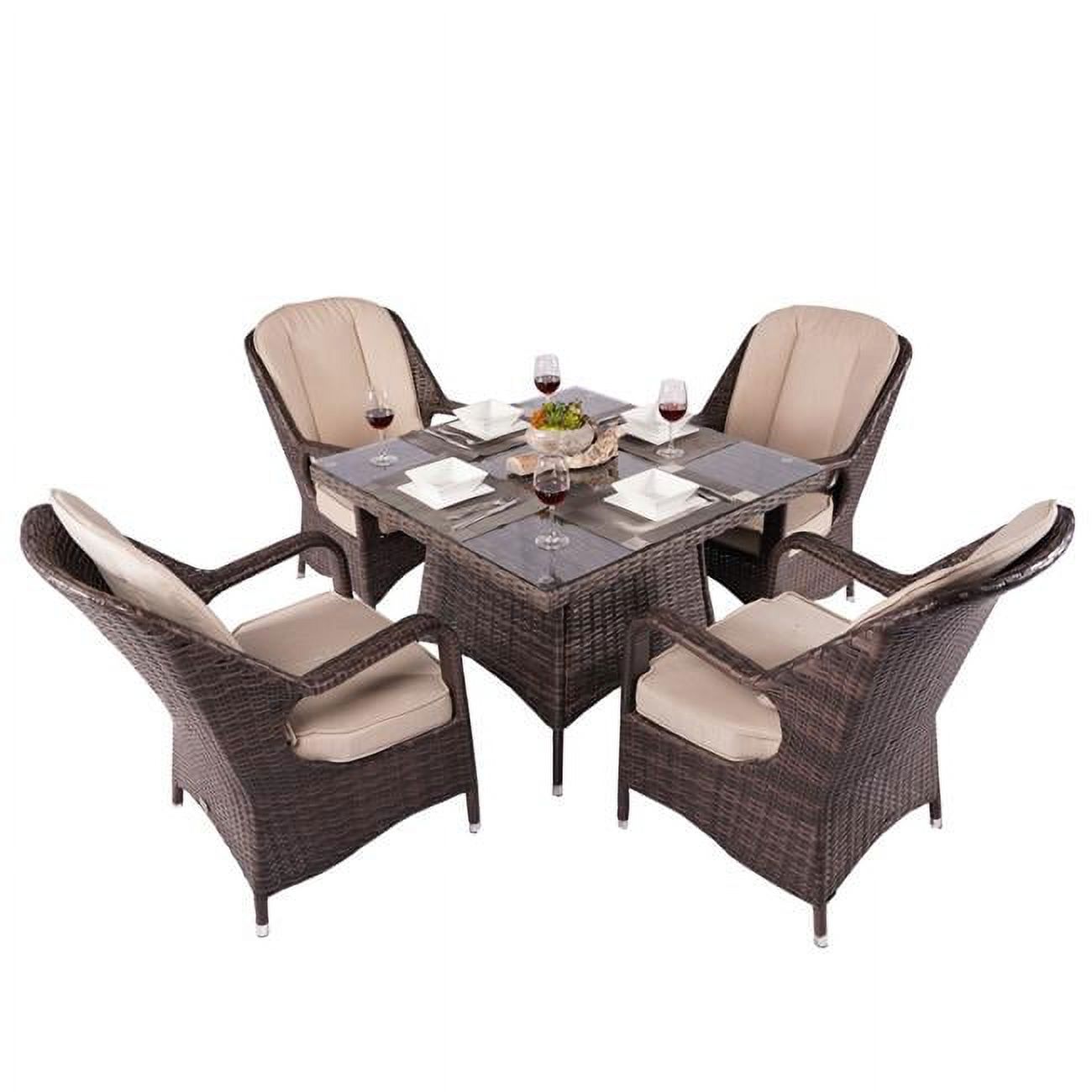 Direct Wicker  5 Piece 4 Seat Outdoor Garden Lamao Rattan Square Dining Table and Chairs Set - image 1 of 1