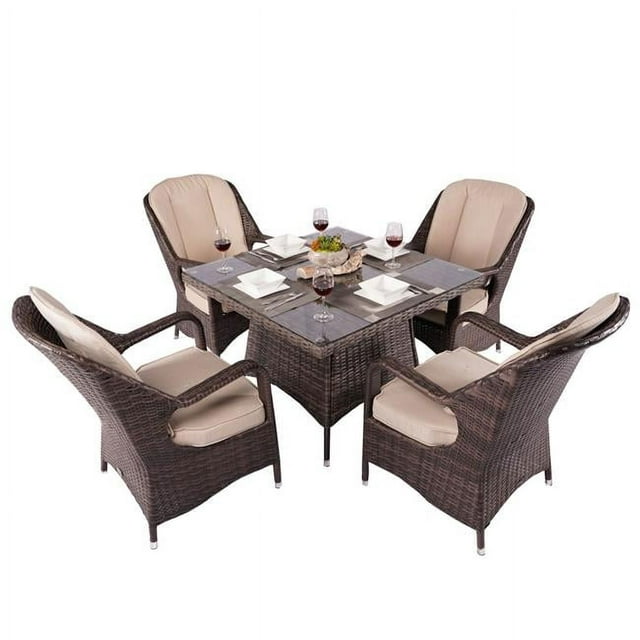 Direct Wicker  5 Piece 4 Seat Outdoor Garden Lamao Rattan Square Dining Table and Chairs Set