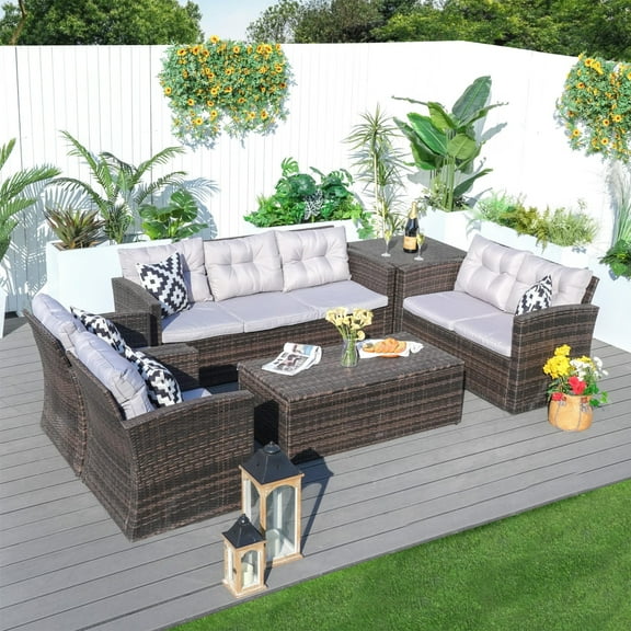 Direct Wicker 6-Piece Outdoor Patio Furniture Set Wicker Sectional Sofa Set with Cushions, Brown