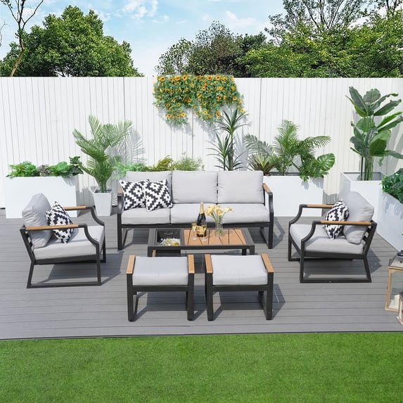 Direct Wicker 7-Piece Outdoor Aluminum Furniture Set Patio Sectional Sofa Conversation Set, Black