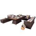 thumbnail image 1 of Direct Wicker 7-Piece Patio Sofa Set with Gas Firepit and Ice Container Rectangle Dining Table, 1 of 8