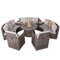 thumbnail image 1 of Direct Wicker 8-Piece Patio Conversational Sofa Set with Aluminium Firepit Table & Rattan Chairs - Grey, 1 of 6