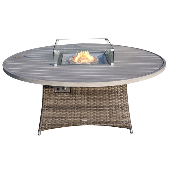 Direct Wicker 8-Seat Round Patio Fire Pit Dining Table (Table Only), Grey