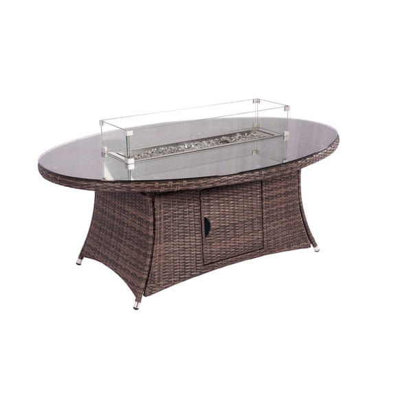 Direct Wicker Brown Wicker Oval Fire Pit Dining Table