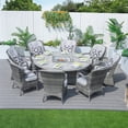 thumbnail image 1 of Direct Wicker  Outdoor Wicker Round Firepit Dining Set with 8 Pieces Rattan Chairs, Grey, 1 of 11
