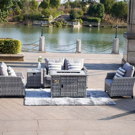 Direct Wicker Fire Pit Table With Chair Rattan Wicker Sofa Set out Door Furniture Garden Set