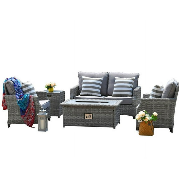 Direct Wicker Fire Pit Table With Chair Rattan Wicker Sofa Set out Door Furniture Garden Set
