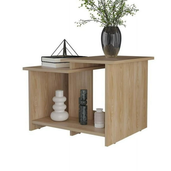 Direct Wicker DJ-B128P269877 Geometric Coffee Table with Open Storage, Scratch-Resistant Melamine Finish, Natural Oak