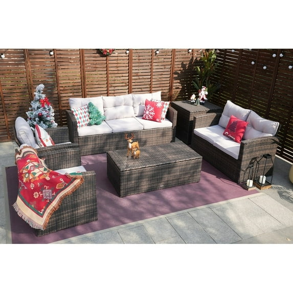 Direct Wicker Martinka Outdoor Garden 6-Piece Rattan Wicker Sectional Set Brown