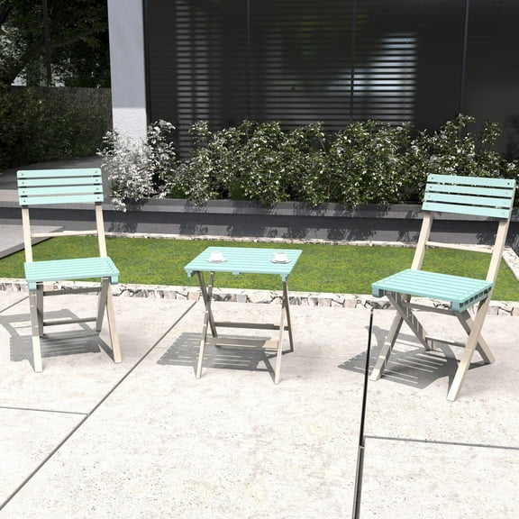 Direct Wicker Outdoor Folding Bistro Set with 2 Chairs and Coffee Table(Blue)