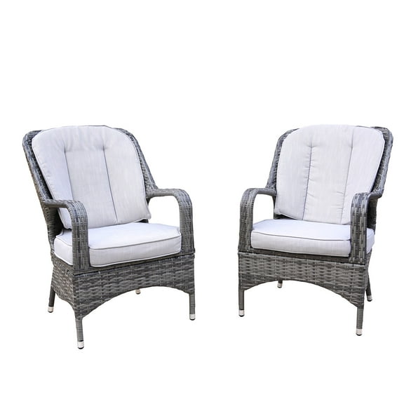 Direct Wicker Outdoor Patio Rattan Dining Chairs Set of 2, Gray Wicker Chairs with 3 inch Seat Cushions