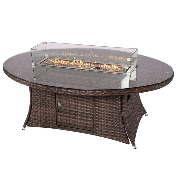 Direct Wicker Outdoor Patio Rattan Propane 6-Seat Oval Gas Fire Pit Table - Brown (Table Only)