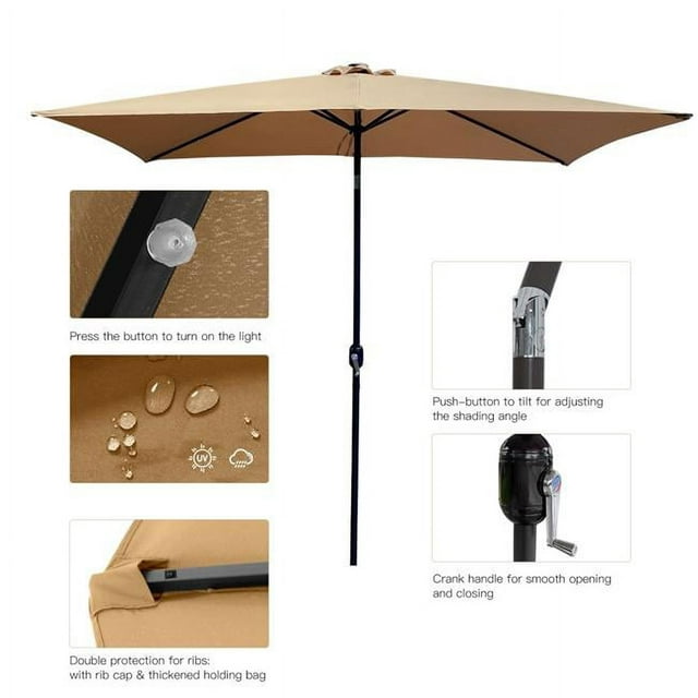 Direct Wicker  Outdoor Patio Solar Umbrella 10 Ft x 6.5 Ft Rectangular with Crank Weather Resistant, Taupe