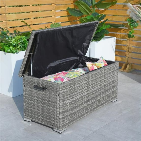 Direct Wicker PA-3256B-G Large 296 Gallons Gray Lamao Rattan Outdoor Storage Box Deck Box
