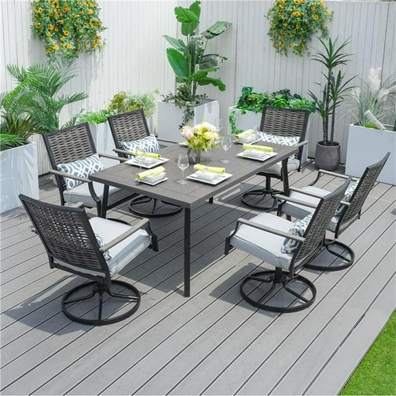 Direct Wicker PAD-1709-BR Brown Wicker Aluminum Round Dining Set with 4 Cushioned Seats