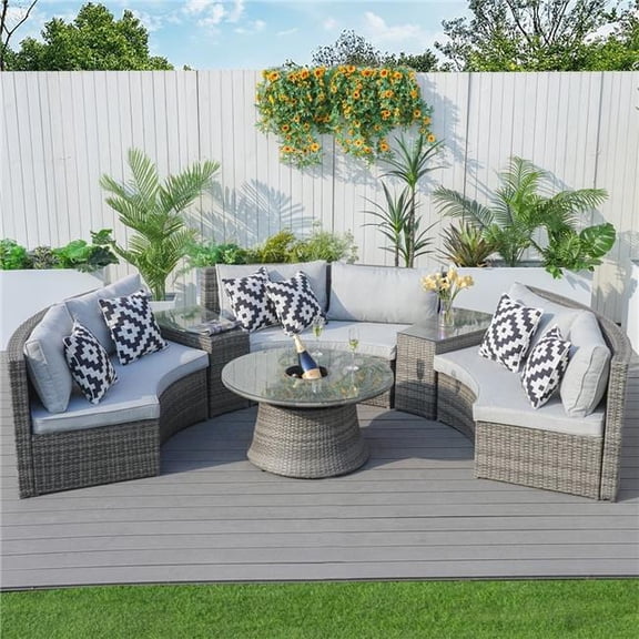 Direct Wicker PAS-1205B-GR 6-Piece Patio Gray Wicker Sectional Sofa Set with Cushions
