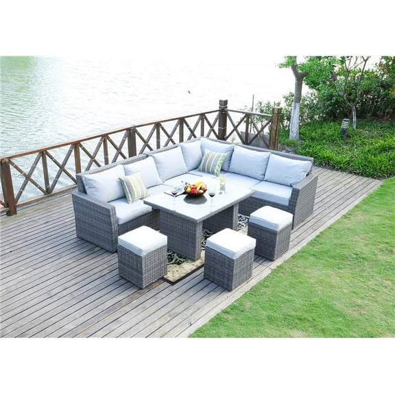 Direct Wicker PAS-1403-Grey 7 Piece Outdoor PE Rattan Wicker Patio Sofa Set, Gray