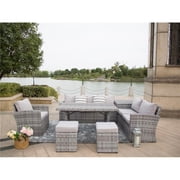 Direct Wicker PAS-1403B-Grey 7 Piece Outdoor PE Rattan Wicker Patio Sofa Set with Wide Cabinet, Gray