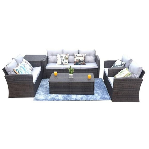 Direct Wicker PAS-1503-Brown 6 Piece Patio Sectional Sofa with Storage Box, Brown