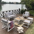 thumbnail image 1 of Direct Wicker PAS-2106-White 6 Piece Outdoor White Iron Conversational Sofa Set with Gray Cushions and Drink Cooler (Double-seat Sofa), 1 of 1