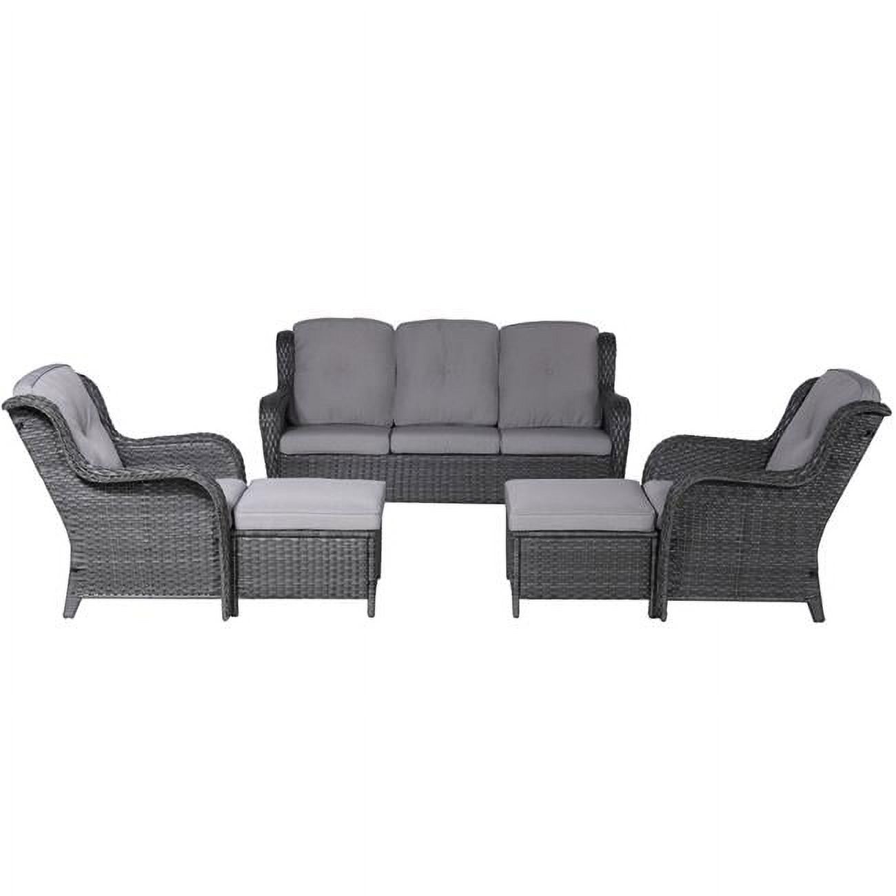 Direct Wicker PAS-2122-Gray Gray 5 Piece Wicker Patio Garden Furniture Conversation Seating Sofa Set with Cushions and Ottoman - image 1 of 1