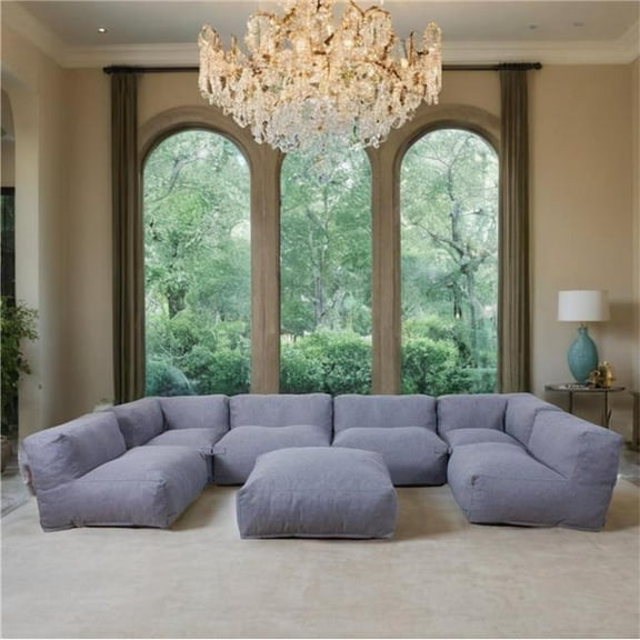 Direct Wicker PAS-2468-GR Splash-Proof Fabric Lazy Sectional Sofa Set - Lightweight Seating Solution